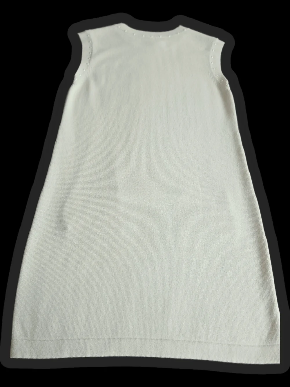 CHANEL Cream Sleeveless Cashmere Shift Dress with Pearl Accents Made In France